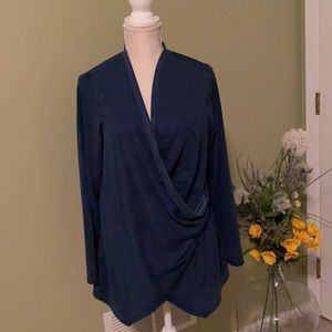 J Jill - PURE JULL INDIGO OCEAN WASH DRAPED COTTON cardigan; size MP